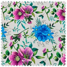 tela flamenca estampada flores azules al mejor precio
