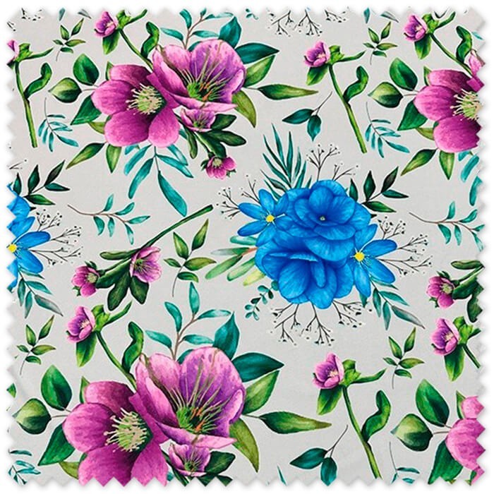 tela flamenca estampada flores azules al mejor precio