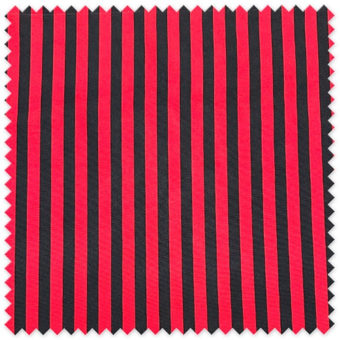 Tela Strech de rayas negras y rojas 100% poliéster por metros para confección, decoración, carnaval y sublimación