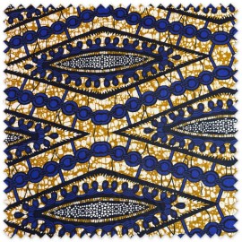 Tela Africana estampada en tonos azules y camel por metros para confección de vestidos