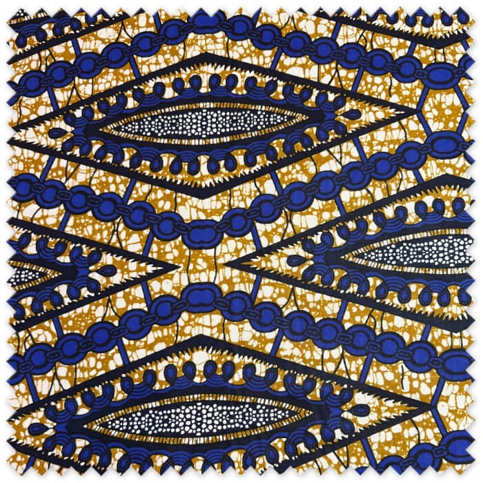 Tela Africana estampada en tonos azules y camel por metros para confección de vestidos