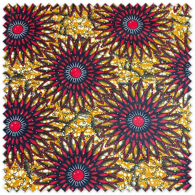Tela Africana Soles Rojo y Mostaza por metros con estampado étnico para confección de vestidos, complementos