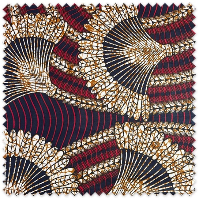 Tela Africana Abanicos Rojo, Camel y Marino por metros con estampado étnico para vestidos, complementos, decoración