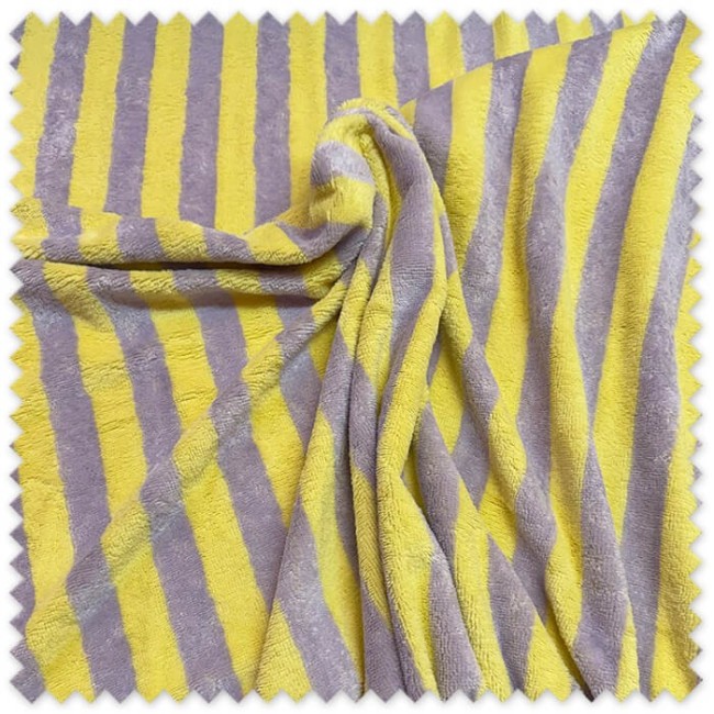 Tela Rizo Bambú Rayas Bicolor Amarillo y Malva | Comprar por Metros