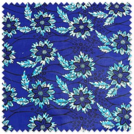 Tela Africana Flores Celeste Fondo Azulón por metros con estampado floral de inspiración africana, ideal para vestidos