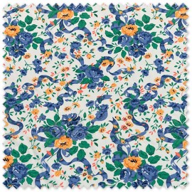 Tela Popelín Ramos Flores Azul y Mostaza OFERTA | Popelín por Metros