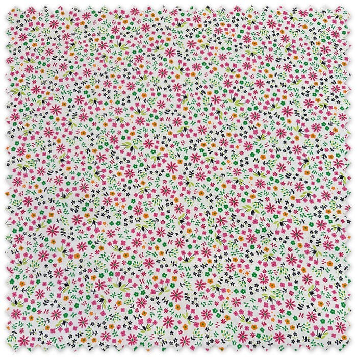 Tela Piqué Flores Alegría Fucsia por metros con estampado floral, ideal para vestidos infantiles, ropa de bebé, canastillas