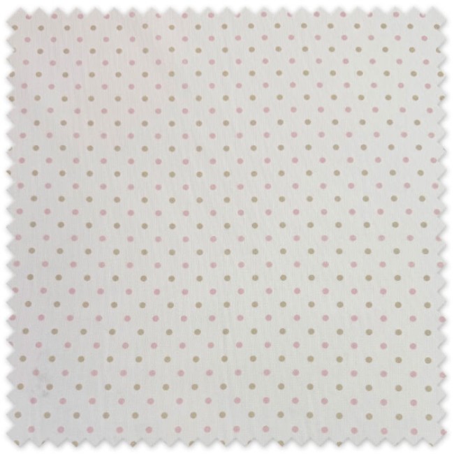 Tela Piqué Lunar Combinado Rosa y Beige por metros con estampado de lunares, ideal para vestidos infantiles, ropa de bebé