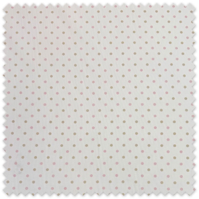 Tela Piqué Lunar Combinado Rosa y Beige por metros con estampado de lunares, ideal para vestidos infantiles, ropa de bebé