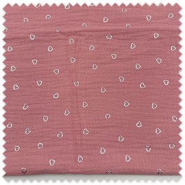 Retal 0,50 metros Algodón 100% Doble Gasa Corazón Rosa Empolvado, tela muselina suave ideal para ropa de bebé