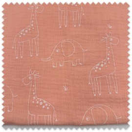 Retal 0,55 metros Algodón 100% Doble Gasa Animales Fondo Salmón, muselina infantil suave con estampado