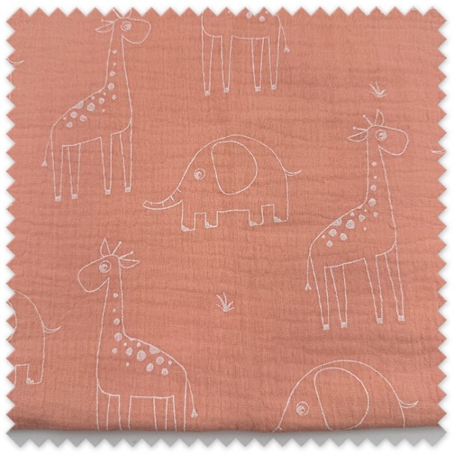 Retal 0,55 metros Algodón 100% Doble Gasa Animales Fondo Salmón, muselina infantil suave con estampado
