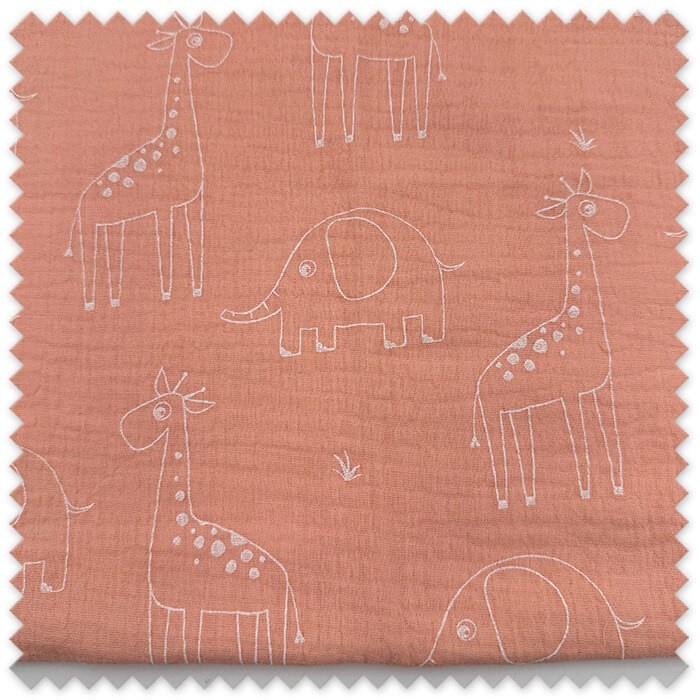 Retal 0,55 metros Algodón 100% Doble Gasa Animales Fondo Salmón, muselina infantil suave con estampado