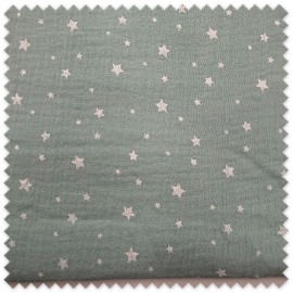 Retal 1,15 metros Algodón 100% Doble Gasa Estrellas Fondo Menta, tela muselina suave con estampado de estrellas