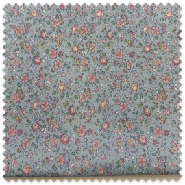 Retal 0,95 metros Popelín Flores Rosa Empolvado Fondo Azul, tela de algodón estampada ideal para vestidos infantiles