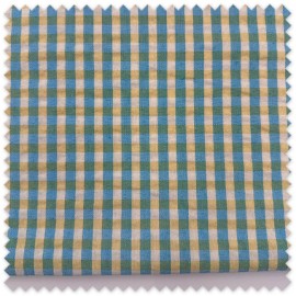 Retal 1 metro Cuadro Vichy Tejido Bicolor Azul y Amarillo Seersucker, tela ligera y transpirable con textura seersucker