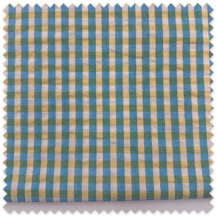 Retal 1 metro Cuadro Vichy Tejido Bicolor Azul y Amarillo Seersucker, tela ligera y transpirable con textura seersucker