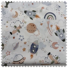 Retal 0,60 m Algodón 100% Espacio Tonos Tierra con estampado de planetas y estrellas, ideal para patchwork