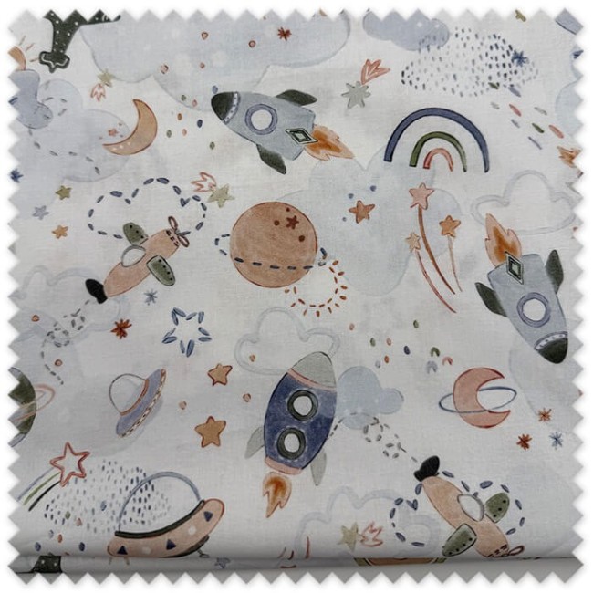 Retal 0,60 m Algodón 100% Espacio Tonos Tierra con estampado de planetas y estrellas, ideal para patchwork