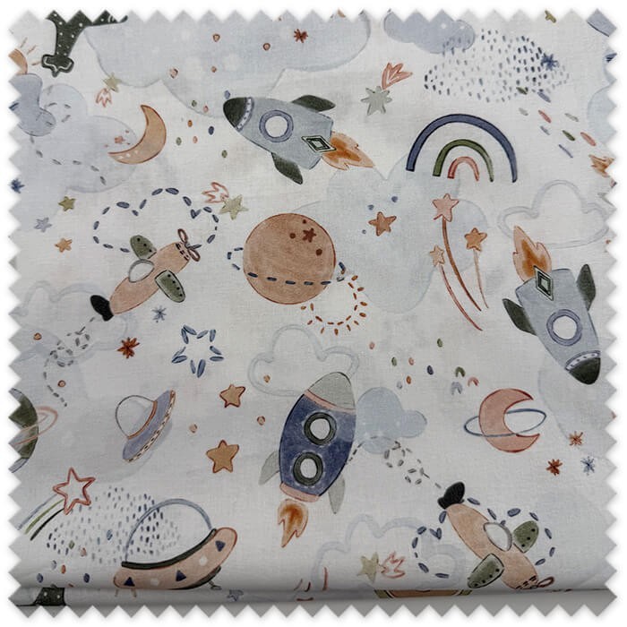 Retal 0,60 m Algodón 100% Espacio Tonos Tierra con estampado de planetas y estrellas, ideal para patchwork