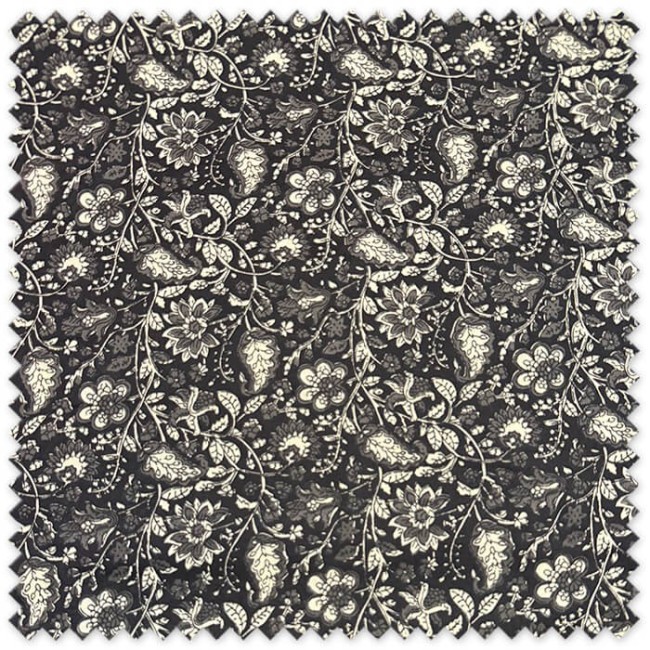 Tela Algodón 100% Indiana Flores Fondo Negro por metros con estampado floral de inspiración india, ideal para vestidos