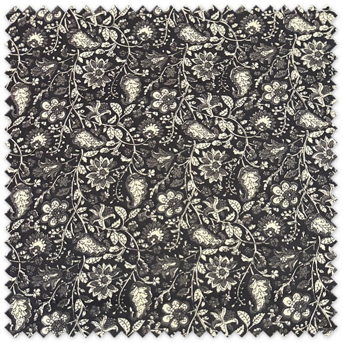 Tela Algodón 100% Indiana Flores Fondo Negro por metros con estampado floral de inspiración india, ideal para vestidos