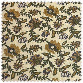 Tela Algodón 100% Indiana Flores Camel y Verde Fondo Tostado por metros con estampado floral de inspiración india
