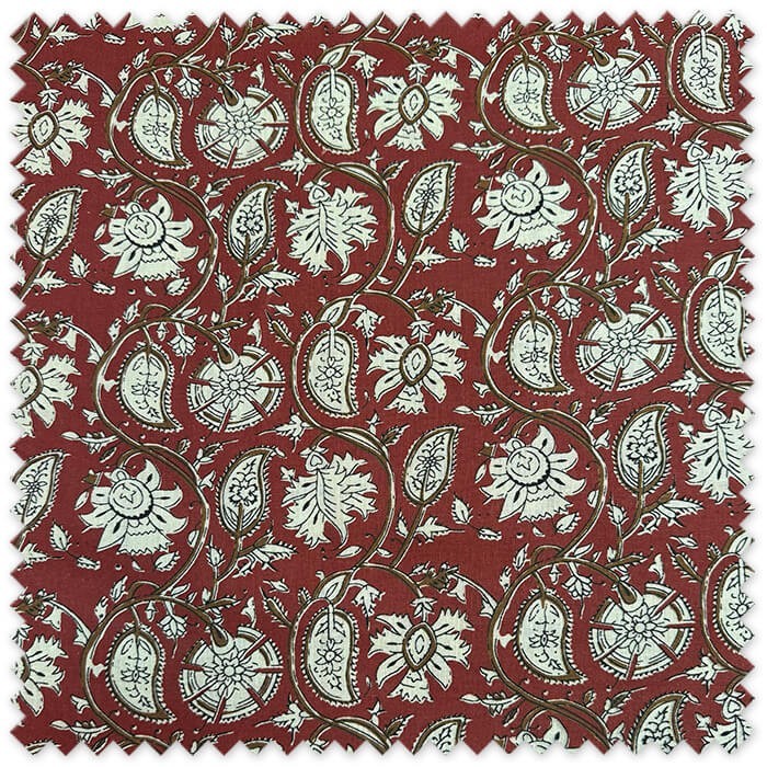 Tela Algodón 100% Indiana Flores Fondo Teja por metros con estampado floral de inspiración india, ideal para vestidos