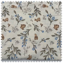 Retal 0,70 m de Doble Gasa con estampado de conejitos sobre fondo crudo, tela infantil para bebés, patchwork