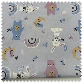 Retal 0,65 m de Algodón 100% con estampado de ositos sobre fondo azul, tela infantil para bebés, patchwork y costura creativa