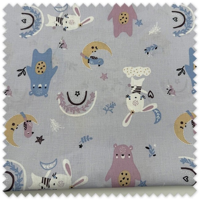 Retal 0,65 m de Algodón 100% con estampado de ositos sobre fondo azul, tela infantil para bebés, patchwork y costura creativa