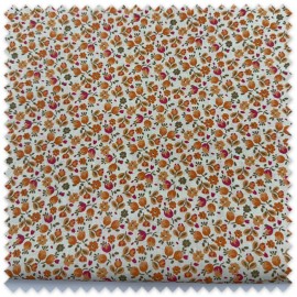 Retal 0,70 m de Algodón 100% con flores naranjas sobre fondo mantequilla, tela floral para patchwork, costura y manualidades