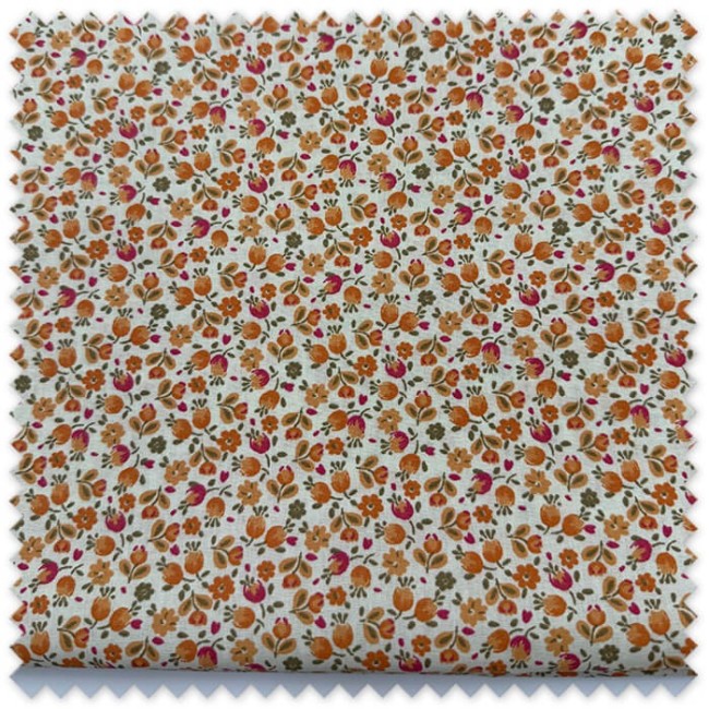 Retal 0,70 m de Algodón 100% con flores naranjas sobre fondo mantequilla, tela floral para patchwork, costura y manualidades