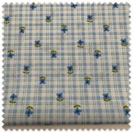 Retal 0,75 m de Popelín con estampado de cuadros azules y margaritas, tela floral para costura, patchwork y manualidades
