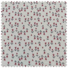 Tela Doble Gasa con corazones en rosa empolvado, tejido ligero y vaporoso para vestidos, ropa infantil