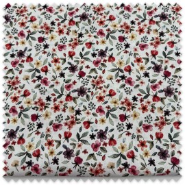 Retal de algodón 100% Flores Efecto Acuarela Morado, Rojo y Mostaza de 0,70 metros