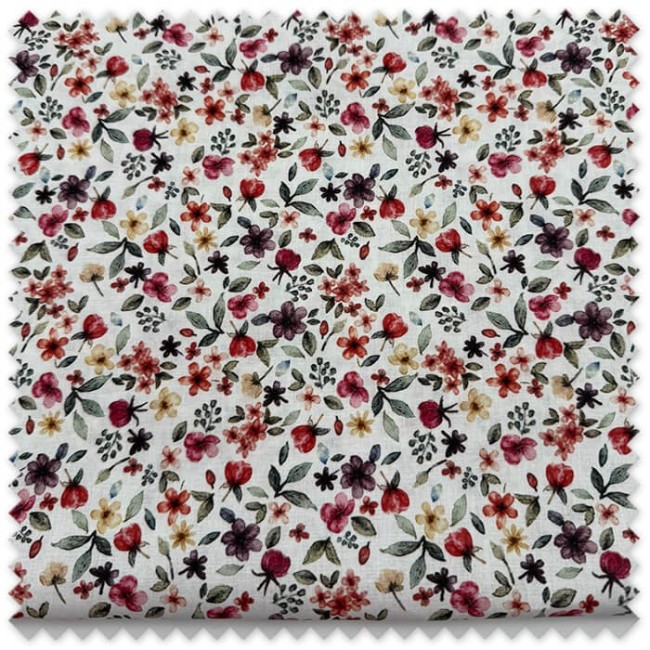 Retal de algodón 100% Flores Efecto Acuarela Morado, Rojo y Mostaza de 0,70 metros