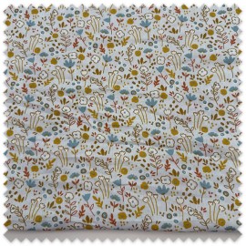 Retal 0,50 m Algodón 100% Flores Mostaza Fondo Celeste