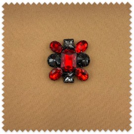 Aplique cuadrado de piedras rojo y negro para ropa, vestidos e indumentaria