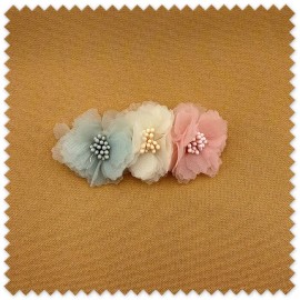 Aplique de tres flores de tul de colores para ropa, vestidos e indumentaria