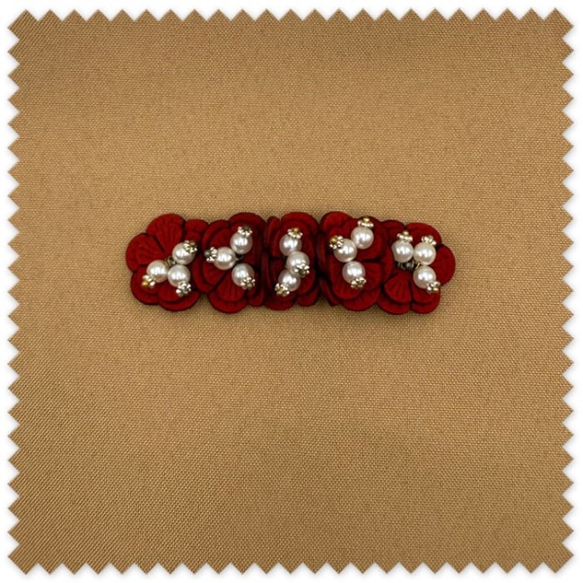 Aplique flores de ante rojo con perlas para vestidos, ropa e indumentaria