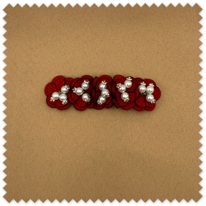 Aplique flores de ante rojo con perlas para vestidos, ropa e indumentaria