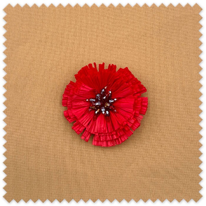 Flor de Rafia Roja con Pedrería decoración