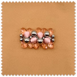 Tira de Bolas Raso, Brillo y Piedras Transparentes Tono Rosa