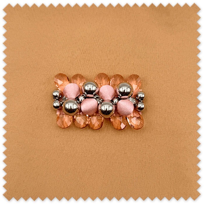 Tira de Bolas Raso, Brillo y Piedras Transparentes Tono Rosa