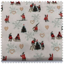 Retal de 0,70 metros de tela de algodón 100% con estampado de conejitos de Navidad.