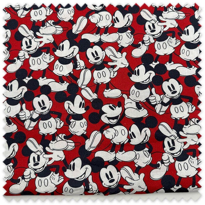 Retal 1m Algodón 100% Mickey Fondo Rojo | Tela Infantil