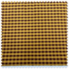 Retal 0,95 metros de tejido Vichy bicolor mostaza y marrón con acabado Seersucker.