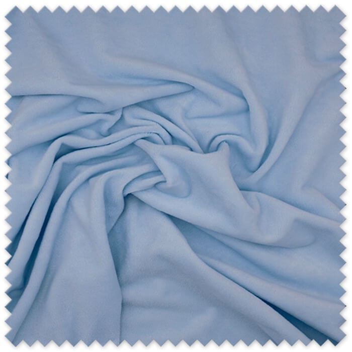 Tela Coralina Velvet Azul Bebé de 1,60 metros, tejido suave y aterciopelado para arrullos, mantitas y confección infantil.