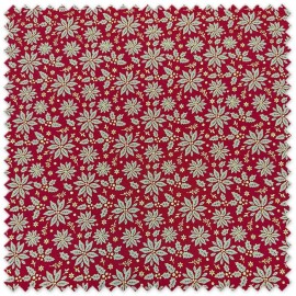 Tela Algodón 100% con lurex dorado sobre fondo rojo, ideal para decoración navideña, caminos de mesa, cojines y costura.